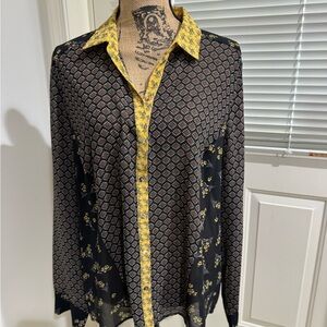 DR2 Black and Yellow Patterned Button Down Shirt size XL